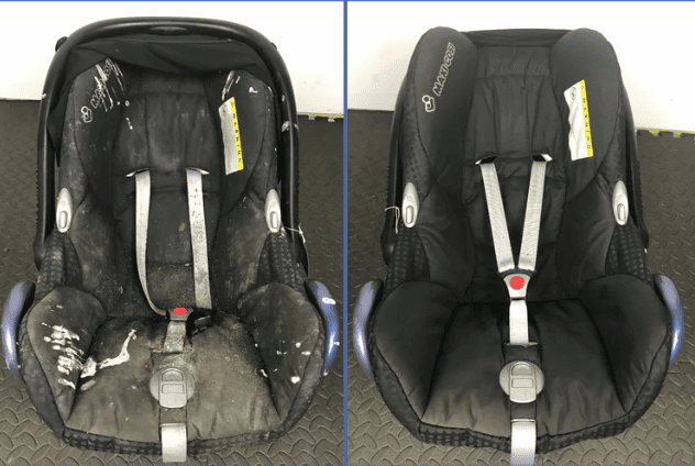 Πριν και μετά καθαρισμός βρεφικού καθίσματος αυτοκινήτου